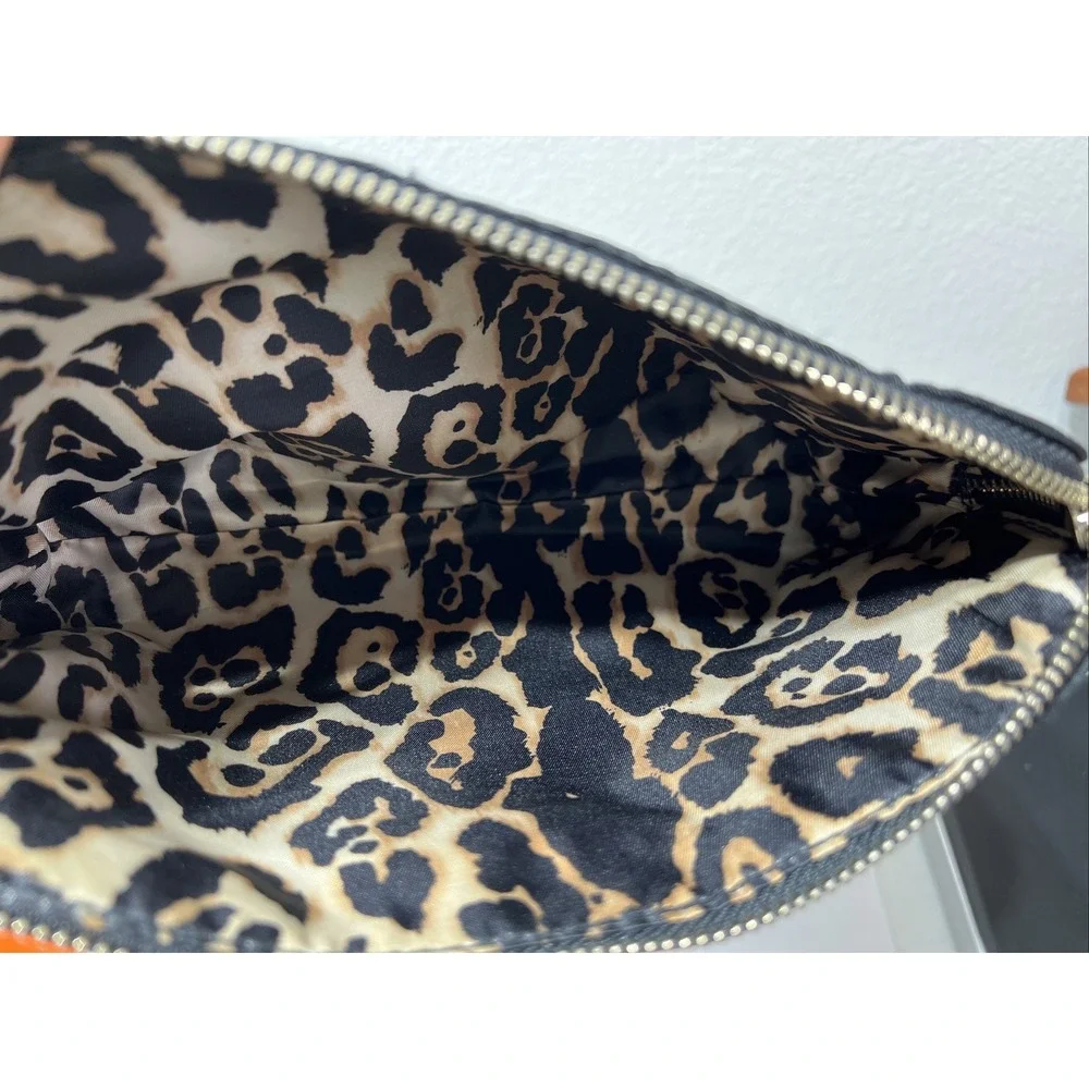 VICTORIA SECRET Makeup Bag Black With Silver & Gold Sequins Studs LEOPARD Lined